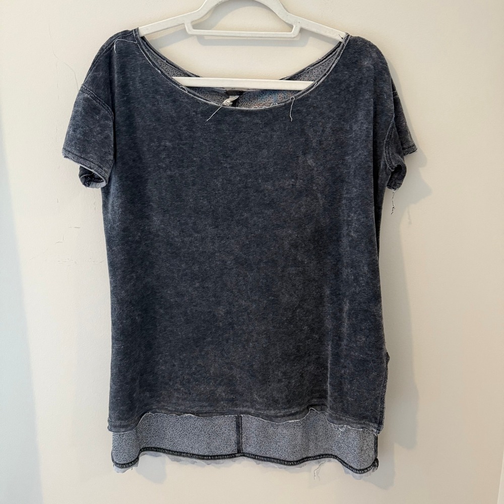 We‎ The Free Distressed Charcoal Wash Raw Hem Tunic Top XS